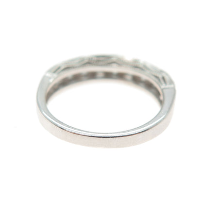 925 Sterling Silver Vintage Real Blue Topaz Half Eternity Band Ring Size 6.25