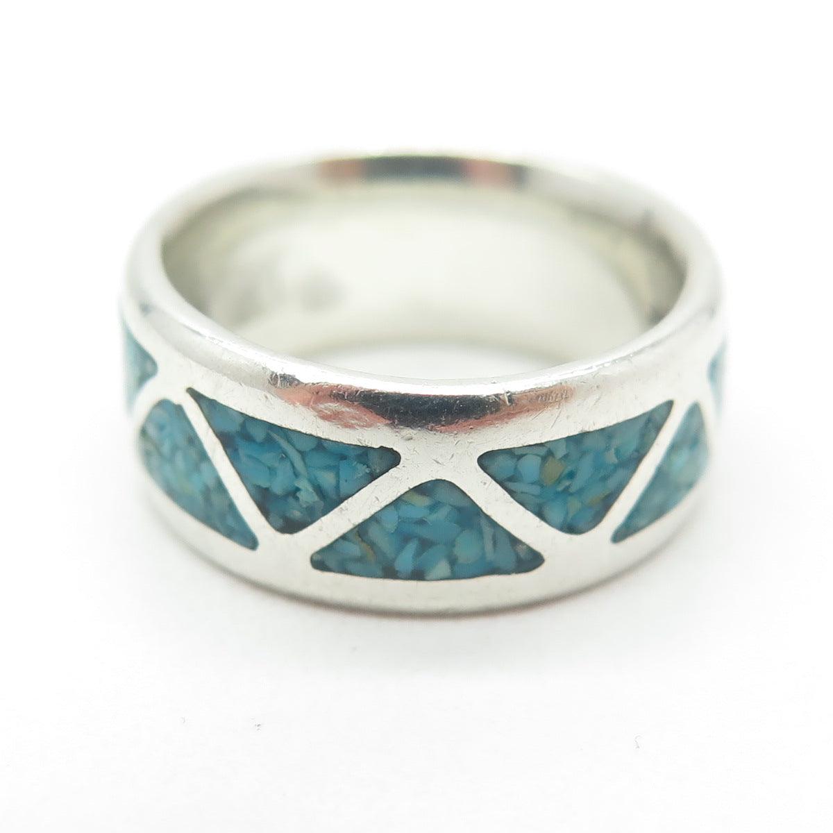 J&F Tsinijinnie Old Pawn Sterling Silver Vintage Turquoise Inlay Ring Size 6.25