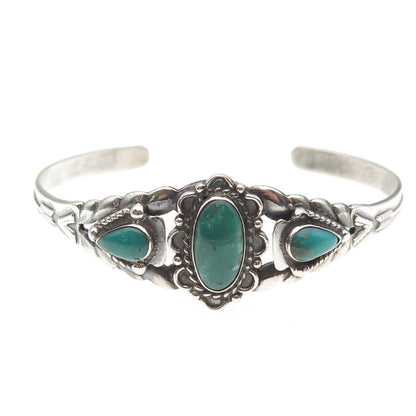 Old Pawn 925 Sterling Silver Vintage Kingman Turquoise Adjustable Bracelet 6.25"