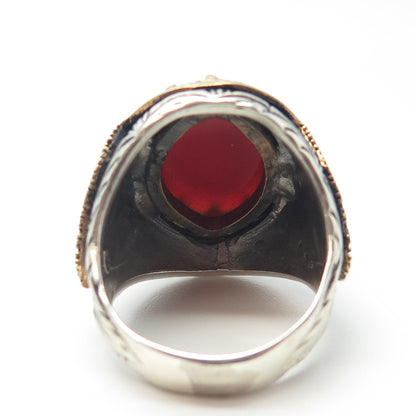 RABBIGFIRLI 925 Sterling Silver Vintage Carnelian Red Garnet Gem Ring Size 11.25