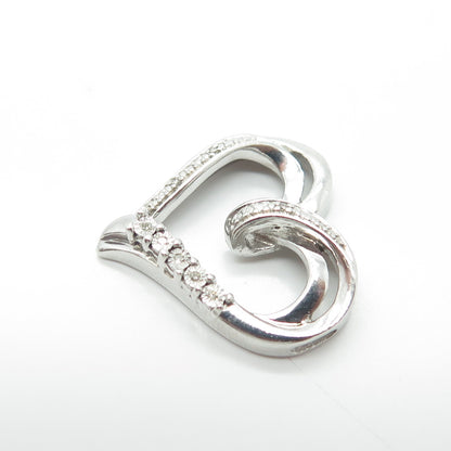 925 Sterling Silver Real White Diamond Open Heart Slide Pendant