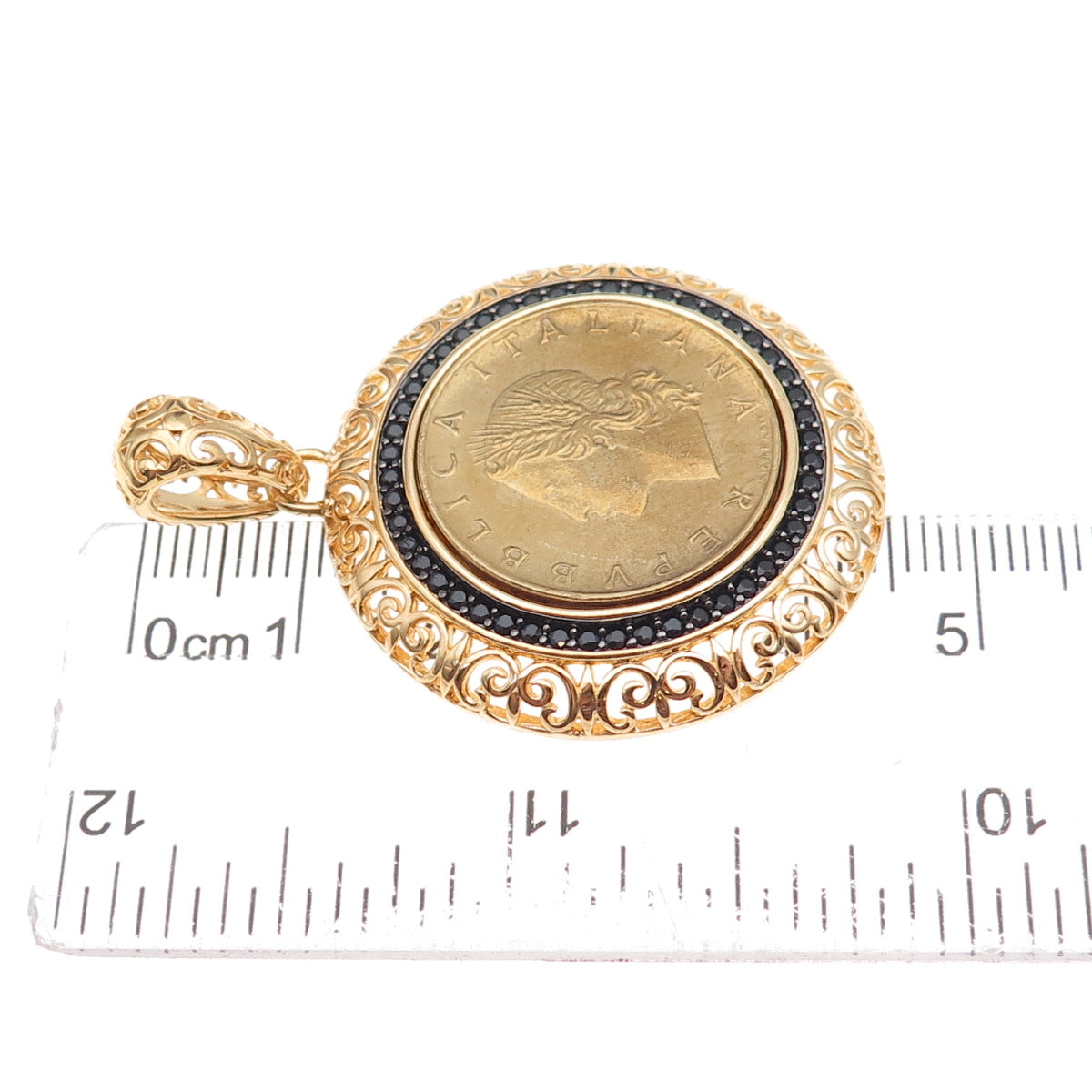 Bellezza Gold Plated Frame Vintage 1980 Italy 20 Lire Coin Charm Pendant