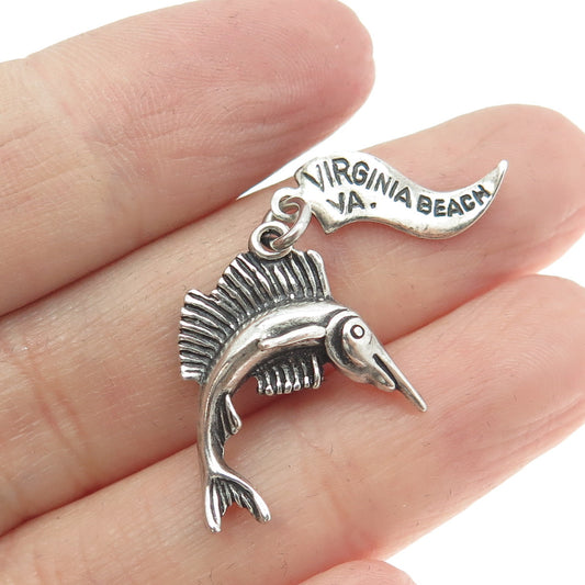 PACIFIC JEWELRY Sterling Silver Vintage Virginia Beach Swordfish Charm Pendant