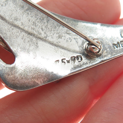 925 Sterling Silver Vintage Mexico Modernist Oxidized Pin Brooch