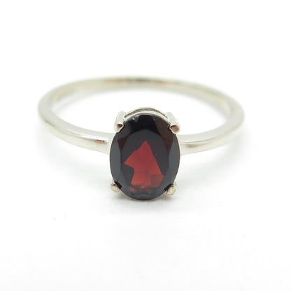 DAZZLERS 925 Sterling Silver Real Oval-Cut Red Garnet Ring Size 9