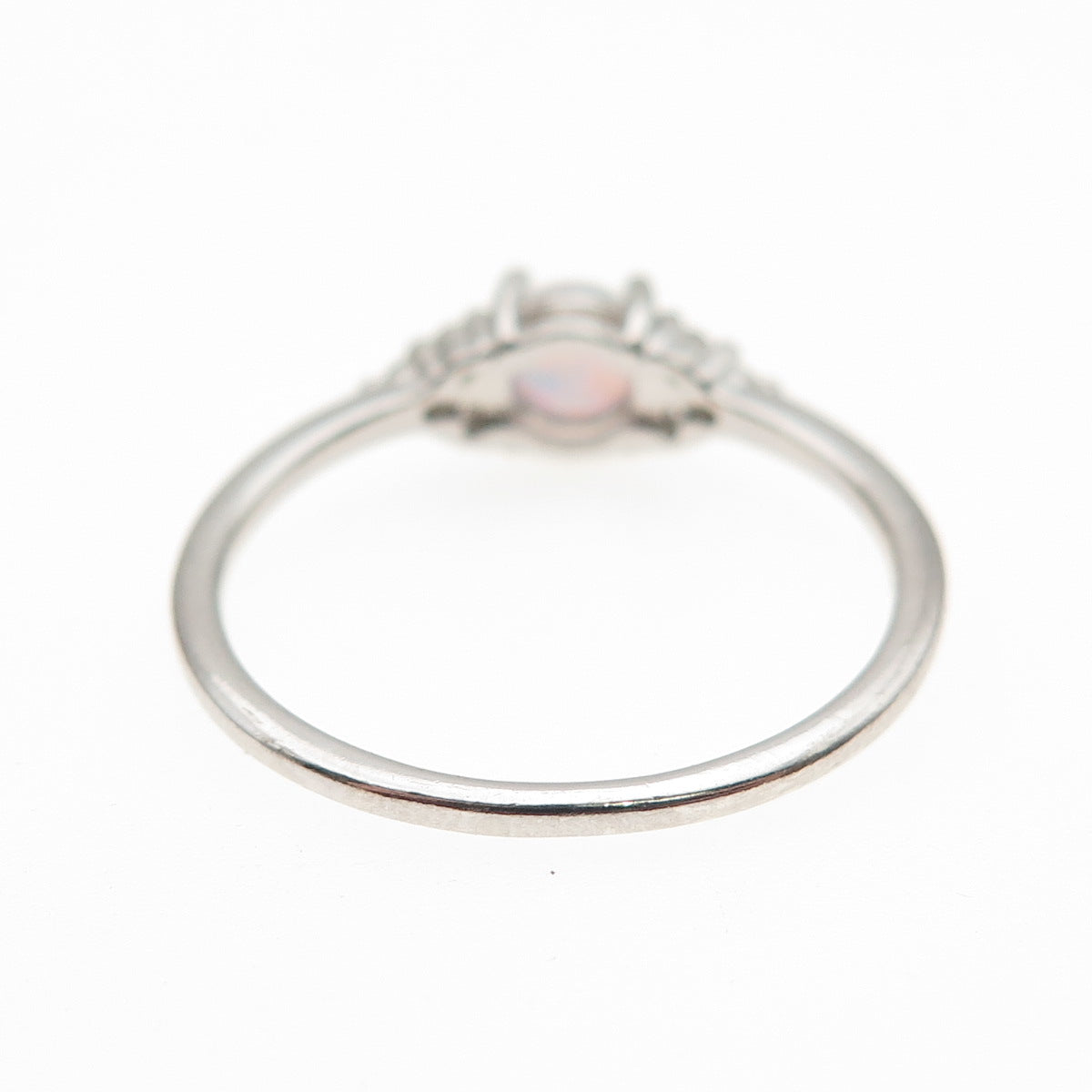 925 Sterling Silver Real Round-Cut Opal & C Z Ring Size 7