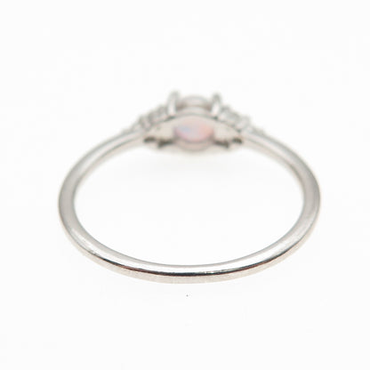 925 Sterling Silver Real Round-Cut Opal & C Z Ring Size 7