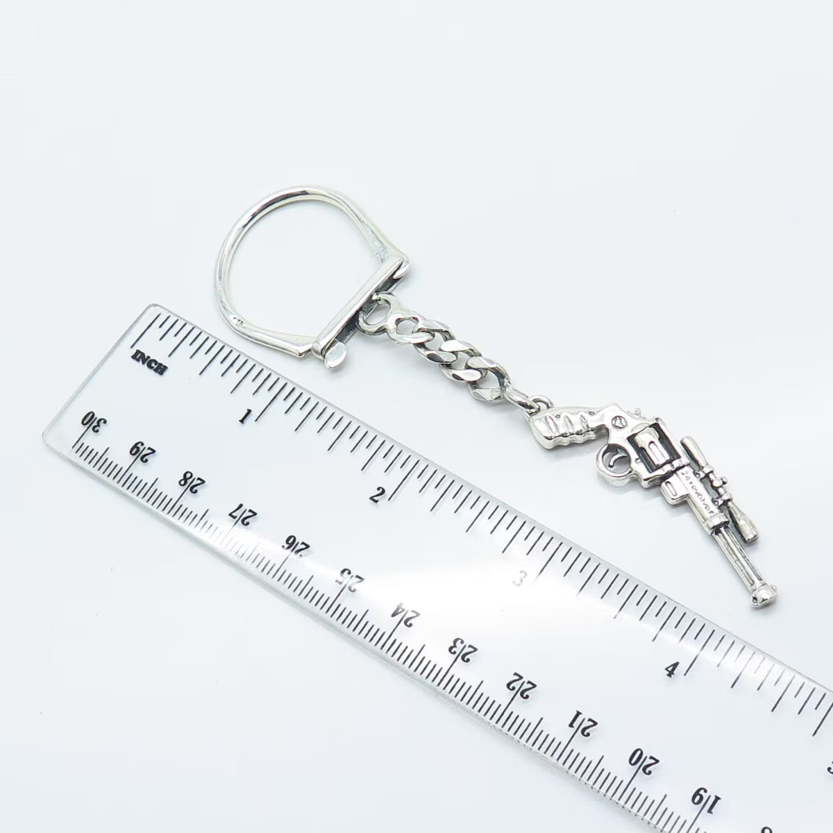 925 Sterling Silver Vintage Revolver Cuban Chain Key Ring