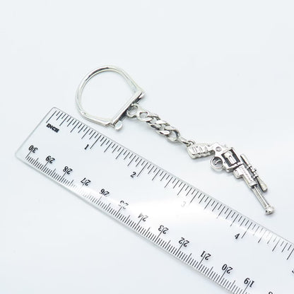 925 Sterling Silver Vintage Revolver Cuban Chain Key Ring