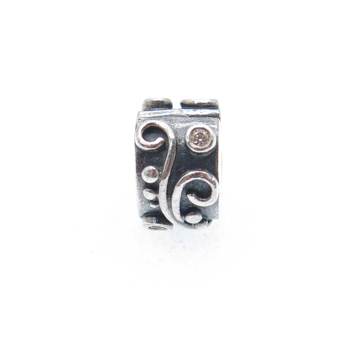 PANDORA 925 Sterling Silver Champagne C Z Tendril Clip Bead Charm