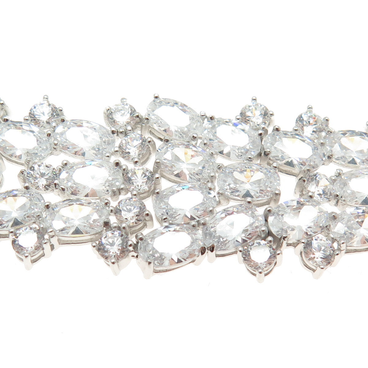 925 Sterling Silver Round & Oval-Cut C Z Cluster Link Bracelet 8"