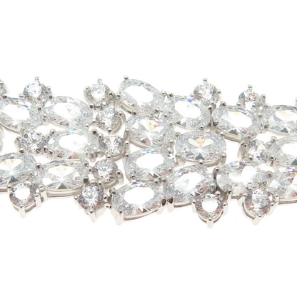 925 Sterling Silver Round & Oval-Cut C Z Cluster Link Bracelet 8"
