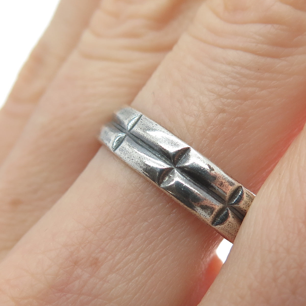 925 Sterling Silver Vintage 2-Row Bar Oxidized Band Ring Size 10.75