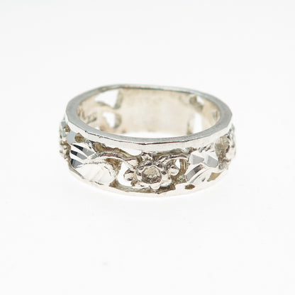 CHAPAL ZENRAY 925 Sterling Silver Vintage Flower Band Ring Size 8.25