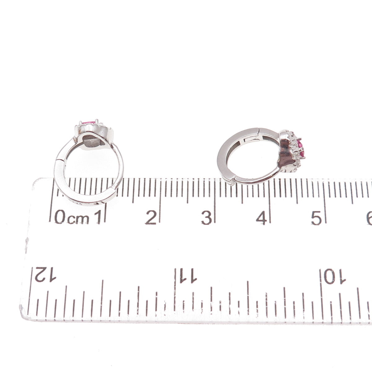 925 Sterling Silver Pink & White C Z Hoop Earrings