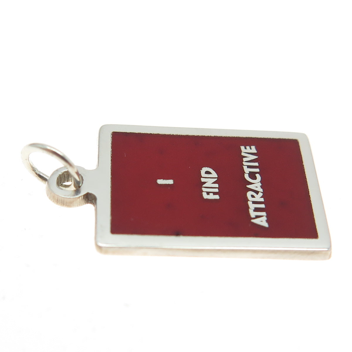 925 Sterling Silver Red Enamel "I Find Attractive" Minimalist Charm Pendant