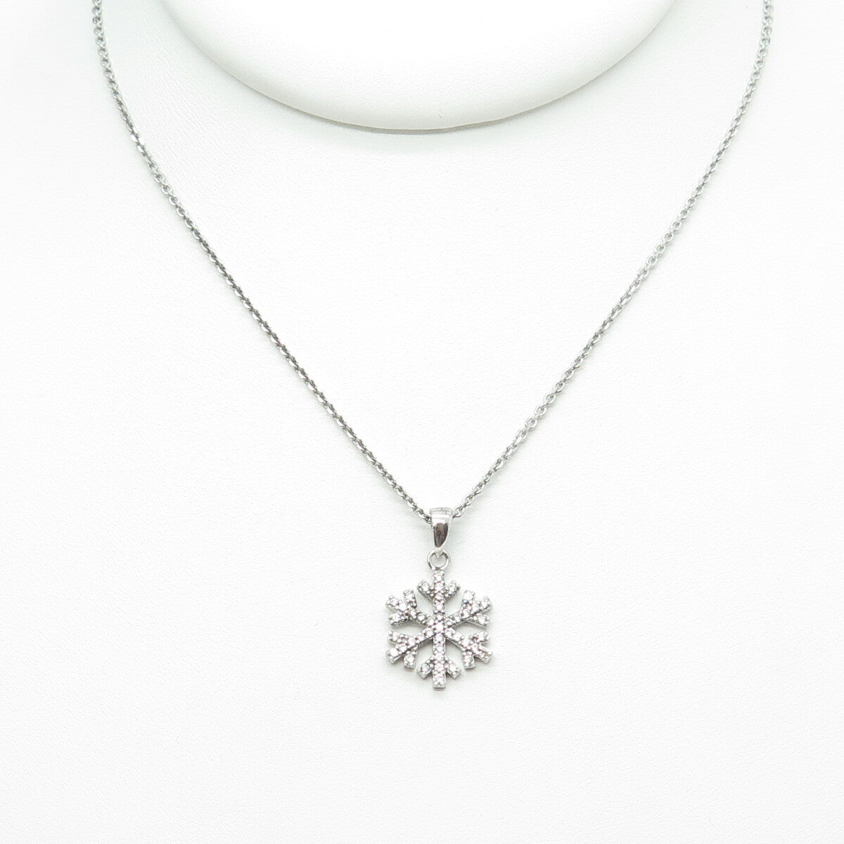 925 Sterling Silver Round-Cut C Z Snowflake Cable Chain Necklace 16"