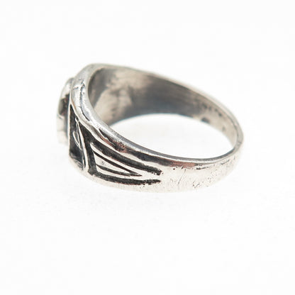Old Pawn 925 Sterling Silver Vintage Turquoise Oxidized Tribal Ring Size 4.25