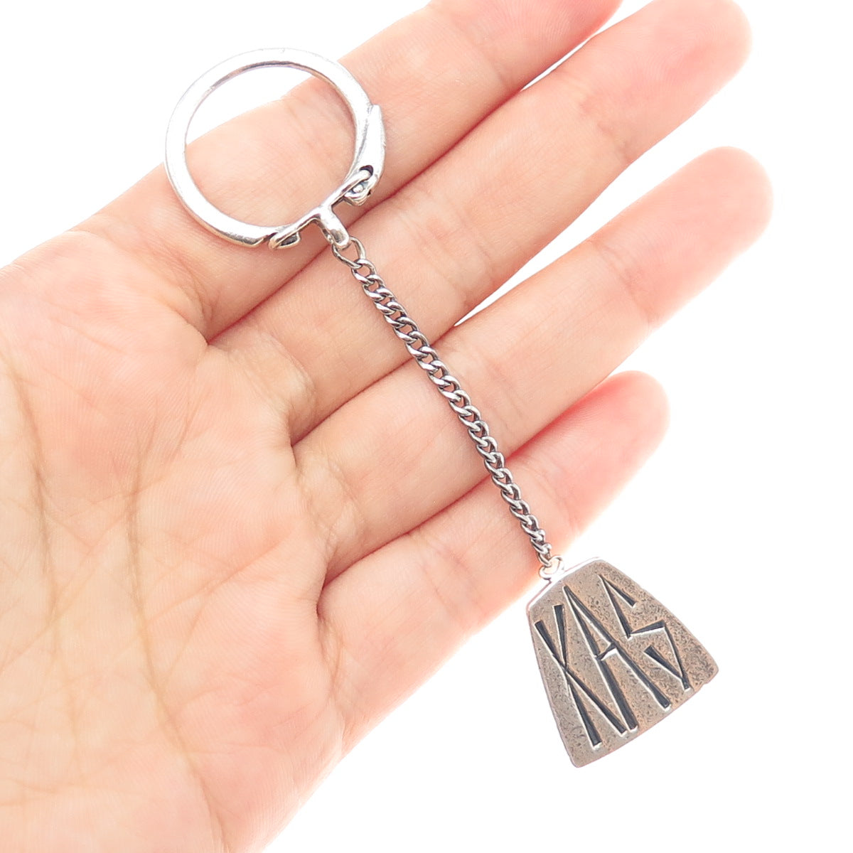 925 Sterling Silver Vintage KAS Monogram Key Fob Chain Ring