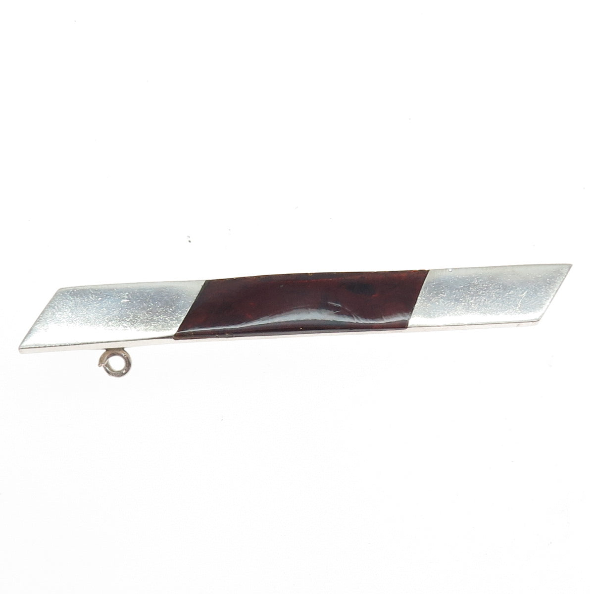 925 Sterling Silver Vintage Real Amber Modernist Tie Clip