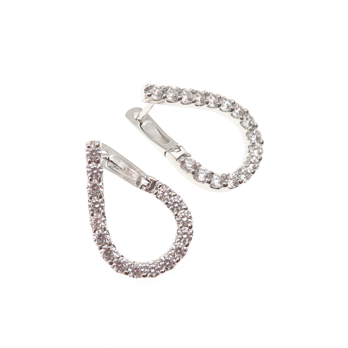 925 Sterling Silver Round-Cut C Z Twisted Teardrop Earrings