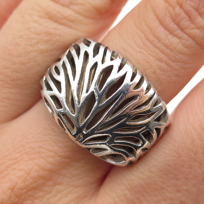 925 Sterling Silver Vintage Modernist Tree of Life Oxidized Ring Size 8