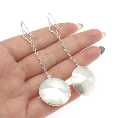 925 Sterling Silver Disc on Chain Drop Dangling Earrings