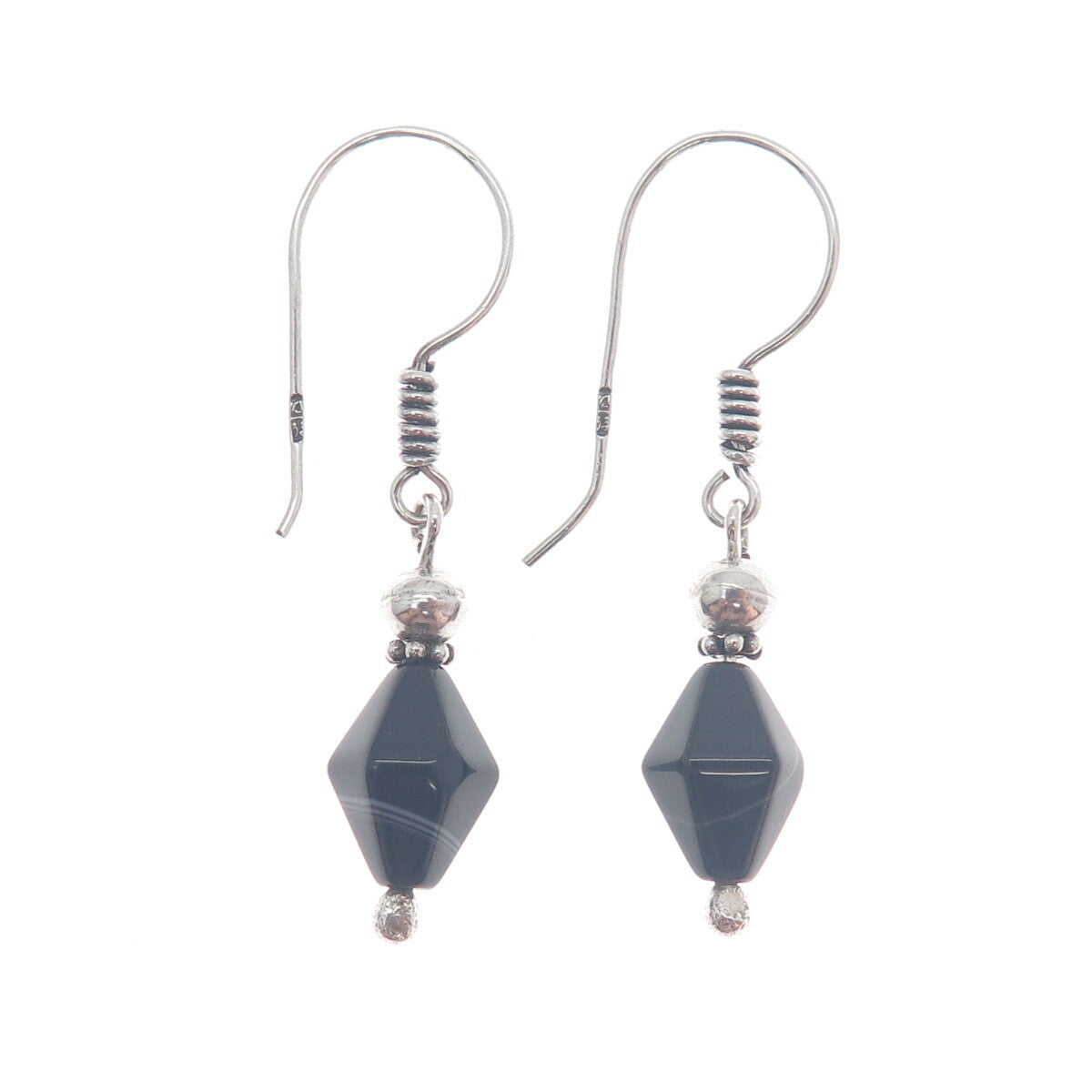 800 Silver Vintage Egypt Real Black Agate Dangle Earrings