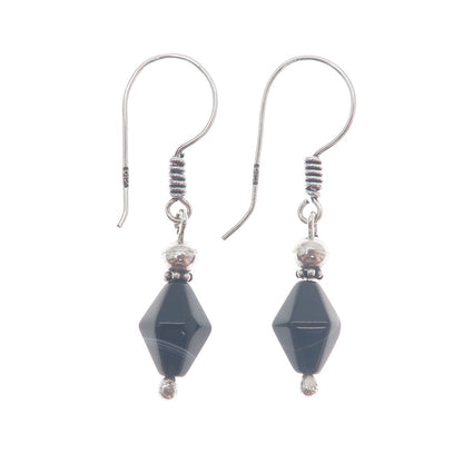 800 Silver Vintage Egypt Real Black Agate Dangle Earrings