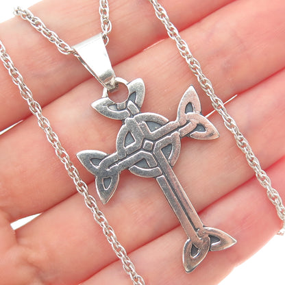 925 Sterling Silver Vintage Oxidized Celtic Cross Singapore Chain Necklace 20"