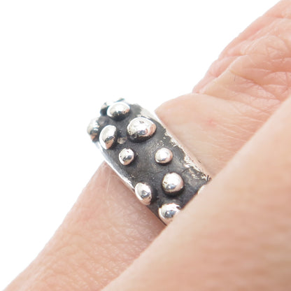 925 Sterling Silver Vintage Modernist Granulated Oxidized Band Ring Size 6.25
