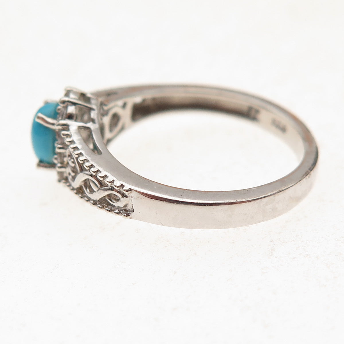 Chuck Clemency 925 Sterling Silver Real Turquoise & White Topaz Ring Size 7.25