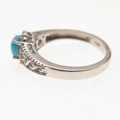 Chuck Clemency 925 Sterling Silver Real Turquoise & White Topaz Ring Size 7.25