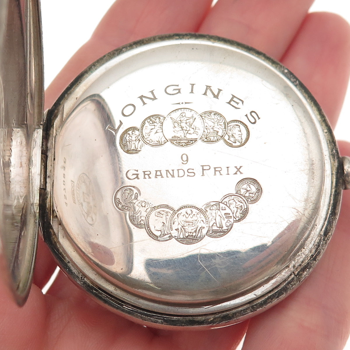 Longines 800 Silver Antique 1900s Grands Prix Pocket Watch (missing crown)
