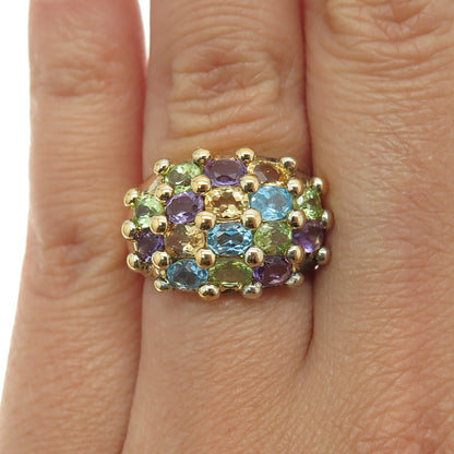 925 Sterling Gold Plated Vintage Amethyst Citrine Peridot Topaz Ring Size 6.25