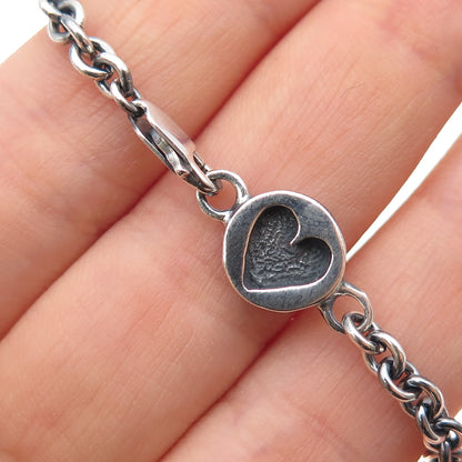 925 Sterling Silver Vintage Heart Tag Cable Link Oxidized Bracelet 7"
