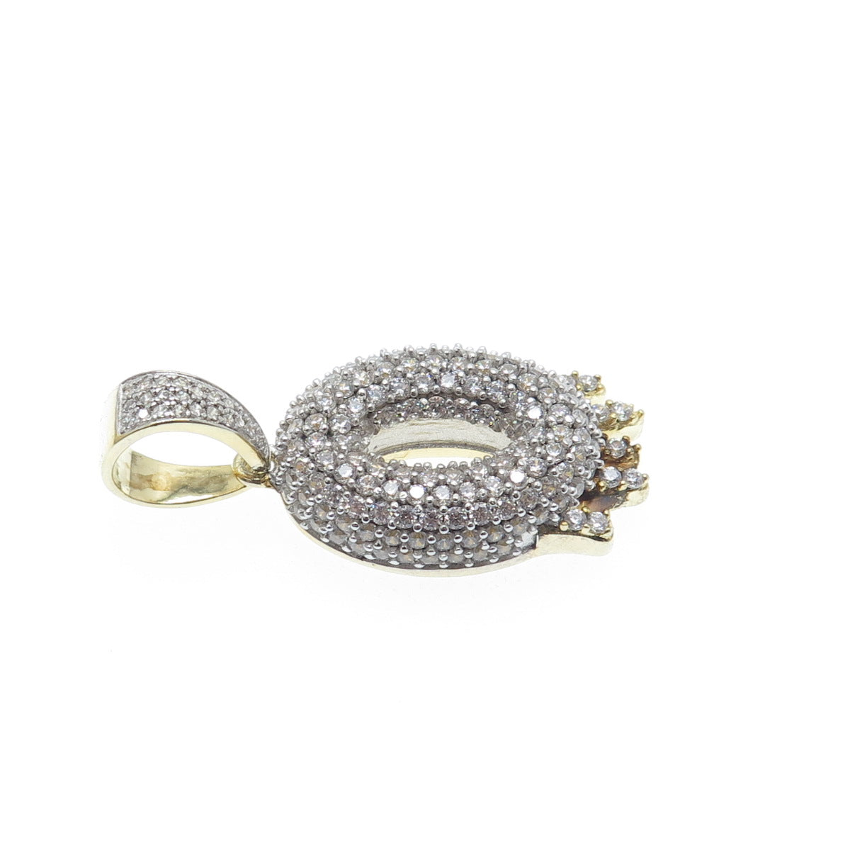 925 Sterling Silver Gold Plated Round-Cut Shaped C Z Letter O Sparkle Pendant