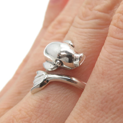 925 Sterling Silver Vintage Dolphin Adjustable Ring Size 6.75