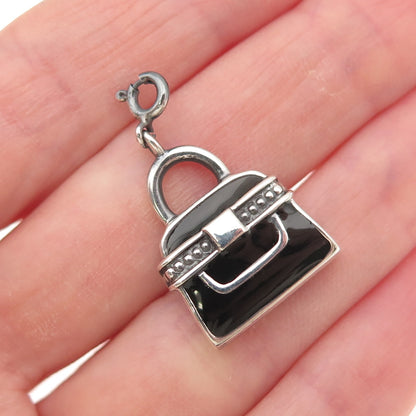 925 Sterling Silver Vintage Enamel Ladies Purse Spring Ring Lock Charm Pendant