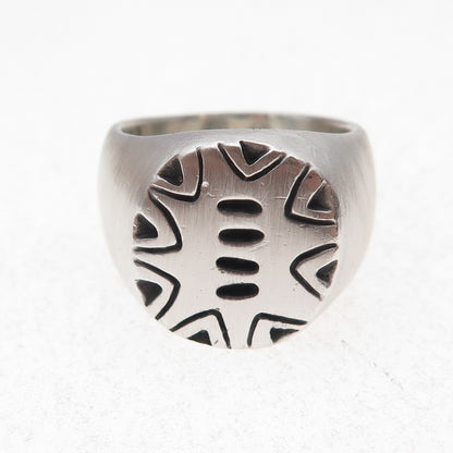 Lisa Jenks 925 Sterling Silver Vintage Modernist Oxidized Signet Ring Size 8.25