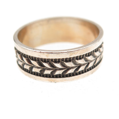 925 Sterling Silver Gold Plated Vintage Wheat Oxidized Band Ring Size 7.5