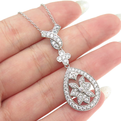 925 Sterling Silver Round-Cut C Z Flower Teardrop Cable Chain Necklace 18-20"