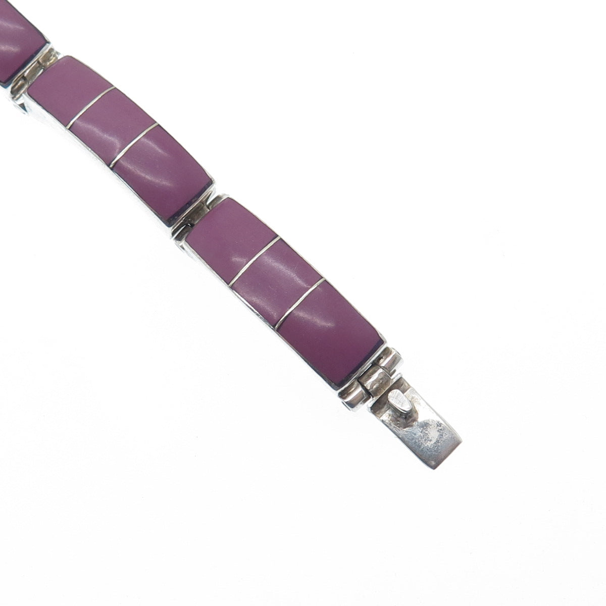925 Sterling Silver Vintage Mexico Real Sugilite Panel Link Bracelet 6.75"