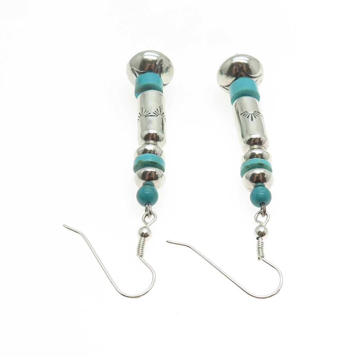 Old Pawn Sterling Silver Vintage Lone Mountain Turquoise Navajo Pearl Earrings