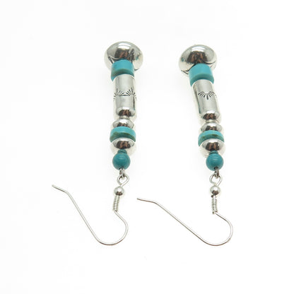 Old Pawn Sterling Silver Vintage Lone Mountain Turquoise Navajo Pearl Earrings