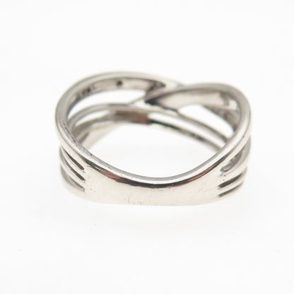Sun 925 Sterling Silver Real Black & White Diamond Crisscross Ring Size 7