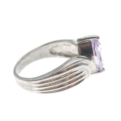 MONICA JAIN 925 Sterling Silver Vintage Amethyst Gem Ribbed Oxidized Ring Size 8