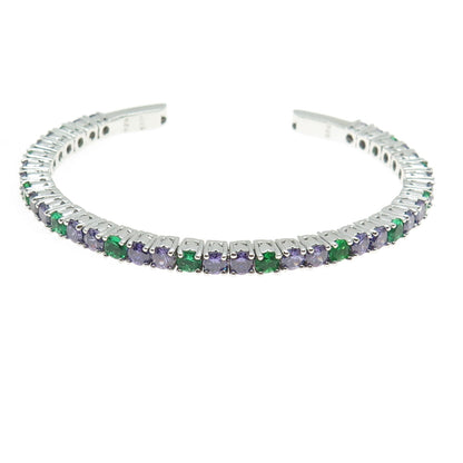 925 Sterling Silver Green & Purple C Z Adjustable Tennis Link Bracelet 6.75"