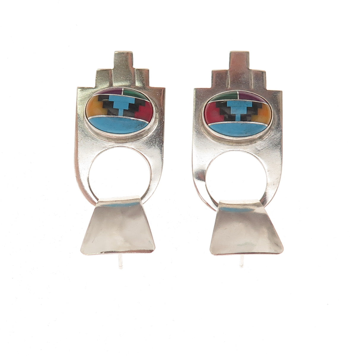 VanHorne Collection Old Pawn Sterling Silver Vintage Multi-Gem Dangle Earrings