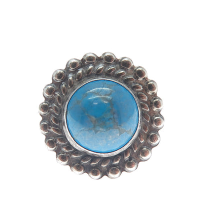 Old Pawn 925 Sterling Silver Vintage Turquoise Beaded Sun Oxidized Ring Size 6.5